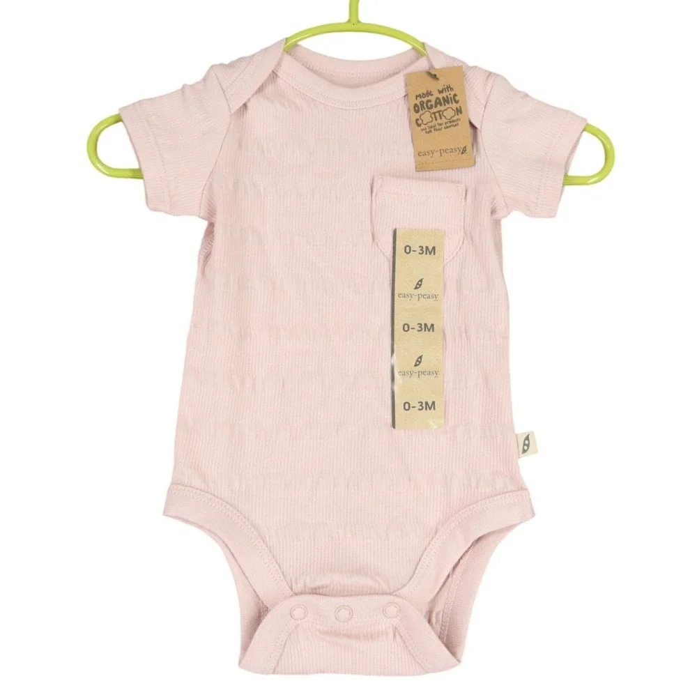 Easy-Peasy Organic Cotton Bodysuit Baby G 3M Ribbed Pocket Short Sleeve Everyday